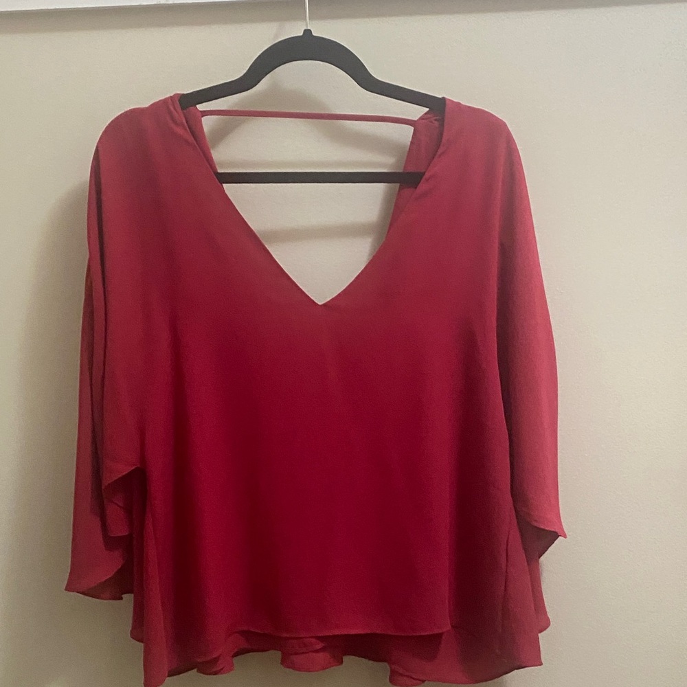 Olivaceous Deep Red V-Neck Blouse